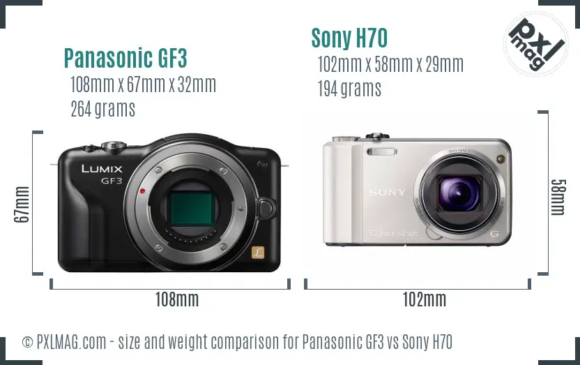 Panasonic GF3 vs Sony H70 size comparison Panasonic GF3 vs Sony H70 size comparison