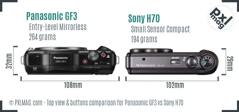 Panasonic GF3 vs Sony H70 top view buttons comparison Panasonic GF3 vs Sony H70 top view buttons comparison