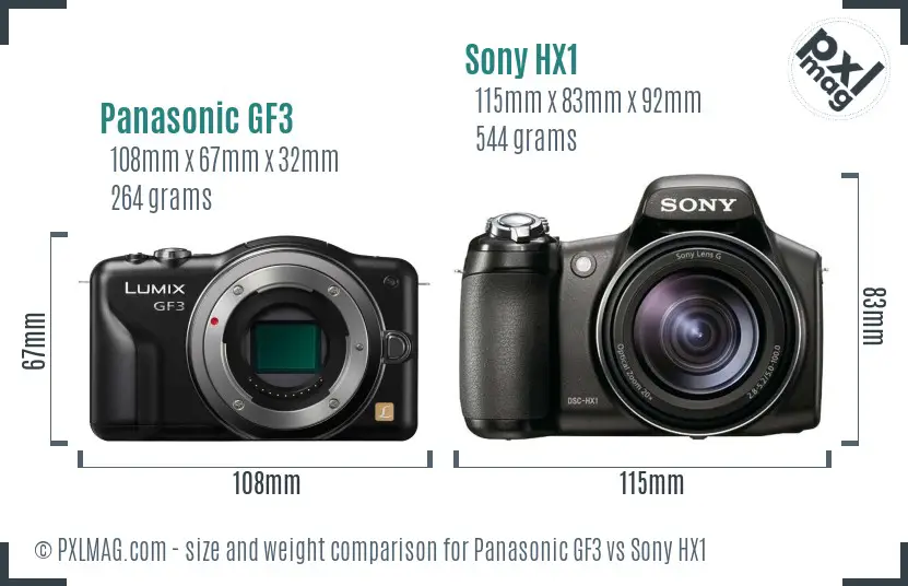 Panasonic GF3 vs Sony HX1 size comparison