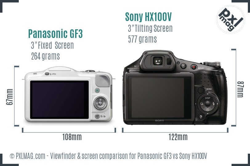 Panasonic GF3 vs Sony HX100V Screen and Viewfinder comparison