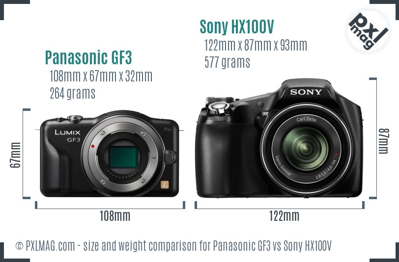 Panasonic GF3 vs Sony HX100V size comparison