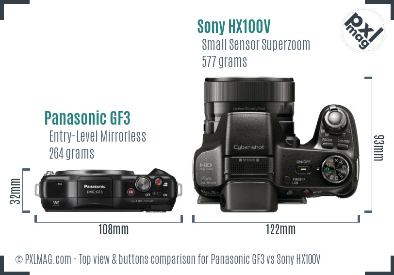 Panasonic GF3 vs Sony HX100V top view buttons comparison