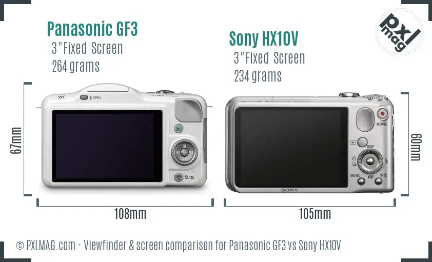 Panasonic GF3 vs Sony HX10V Screen and Viewfinder comparison