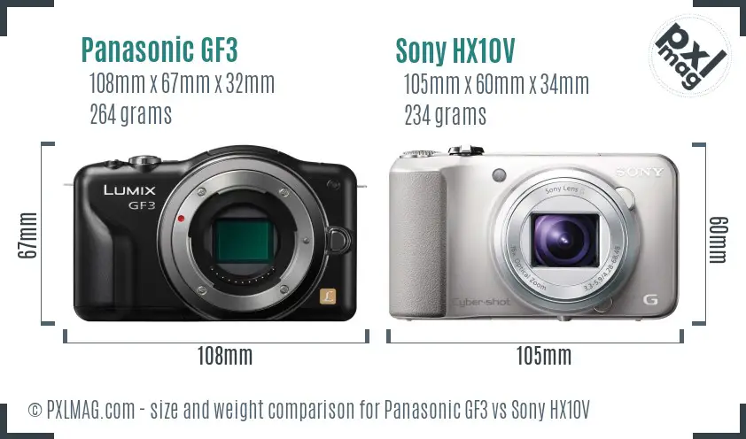 Panasonic GF3 vs Sony HX10V size comparison