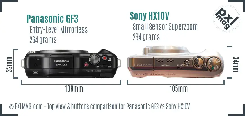 Panasonic GF3 vs Sony HX10V top view buttons comparison