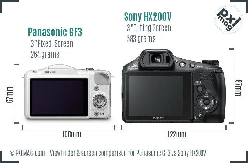 Panasonic GF3 vs Sony HX200V Screen and Viewfinder comparison Panasonic GF3 vs Sony HX200V Screen and Viewfinder comparison