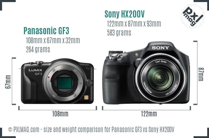 Panasonic GF3 vs Sony HX200V size comparison Panasonic GF3 vs Sony HX200V size comparison