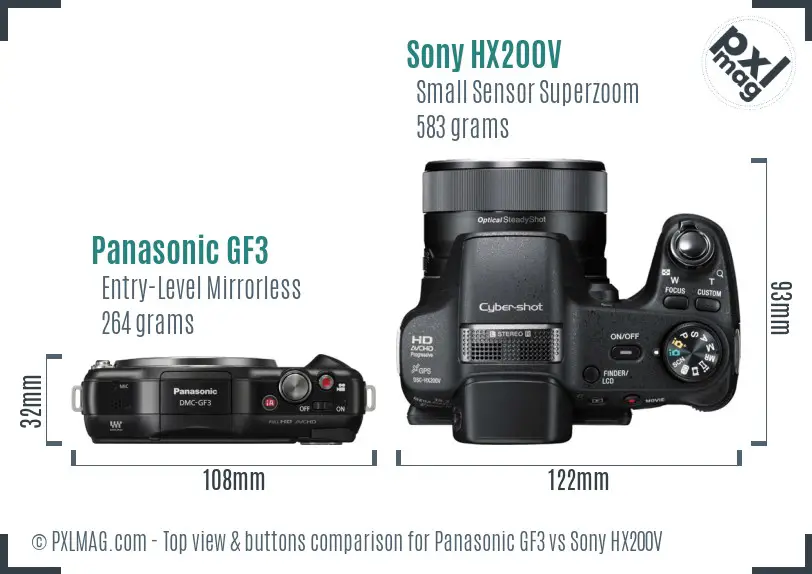 Panasonic GF3 vs Sony HX200V top view buttons comparison Panasonic GF3 vs Sony HX200V top view buttons comparison