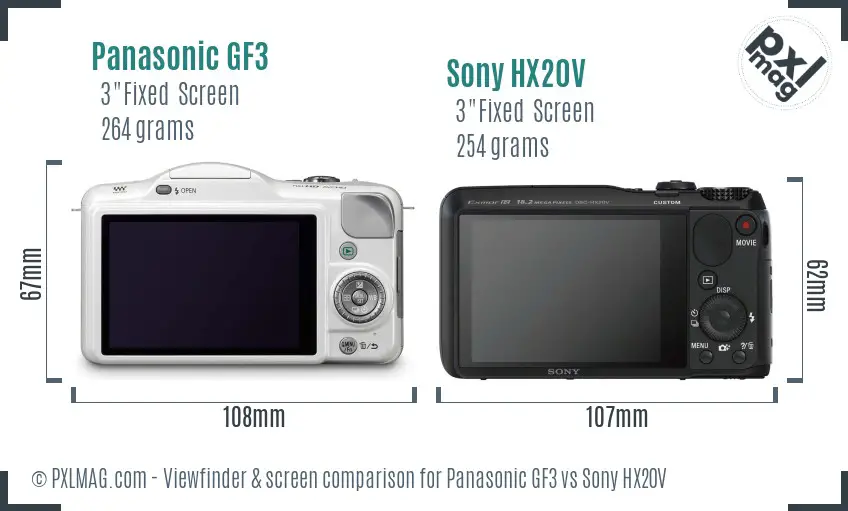 Panasonic GF3 vs Sony HX20V Screen and Viewfinder comparison Panasonic GF3 vs Sony HX20V Screen and Viewfinder comparison