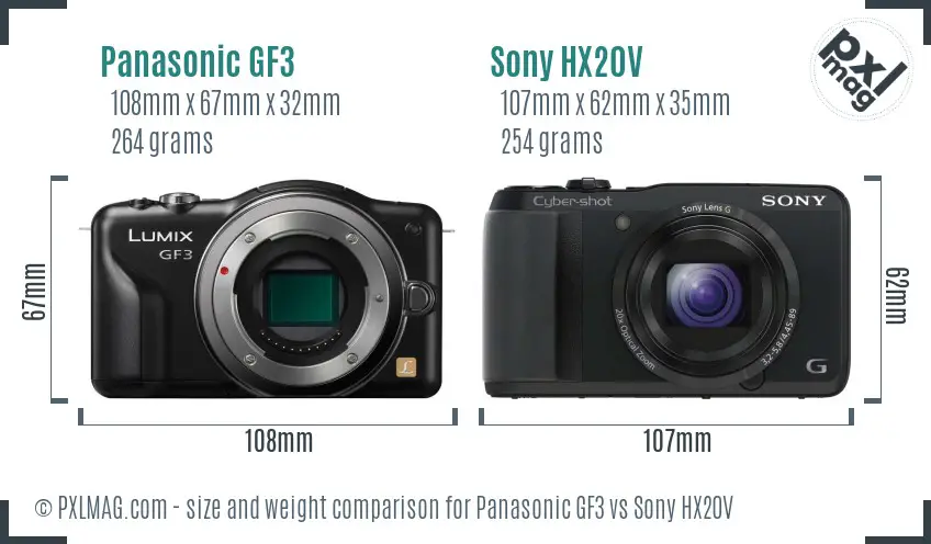 Panasonic GF3 vs Sony HX20V size comparison Panasonic GF3 vs Sony HX20V size comparison