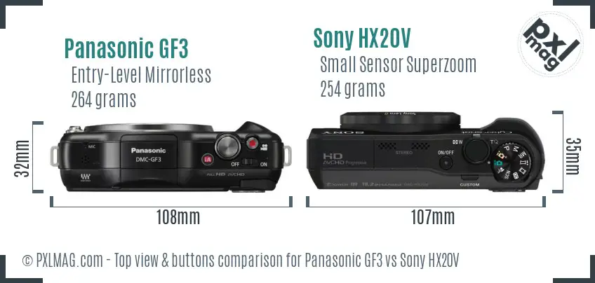 Panasonic GF3 vs Sony HX20V top view buttons comparison Panasonic GF3 vs Sony HX20V top view buttons comparison