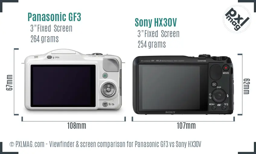 Panasonic GF3 vs Sony HX30V Screen and Viewfinder comparison