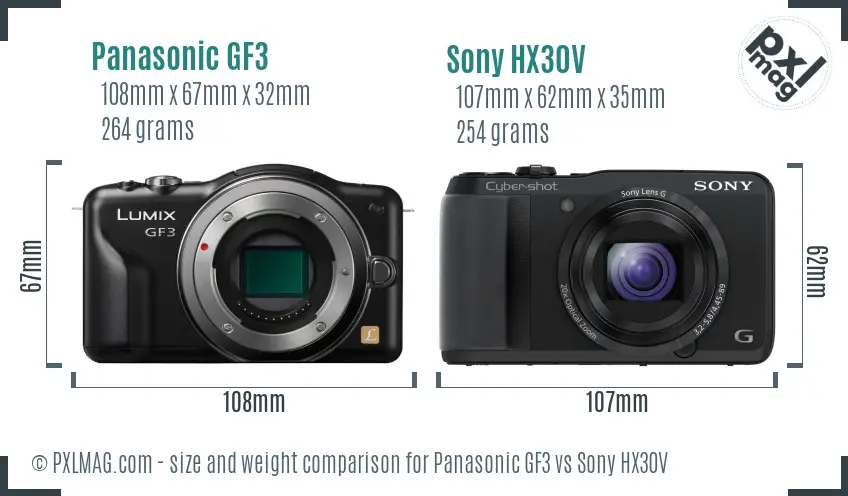 Panasonic GF3 vs Sony HX30V size comparison