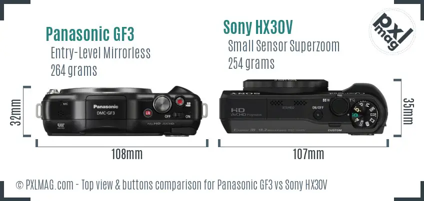 Panasonic GF3 vs Sony HX30V top view buttons comparison