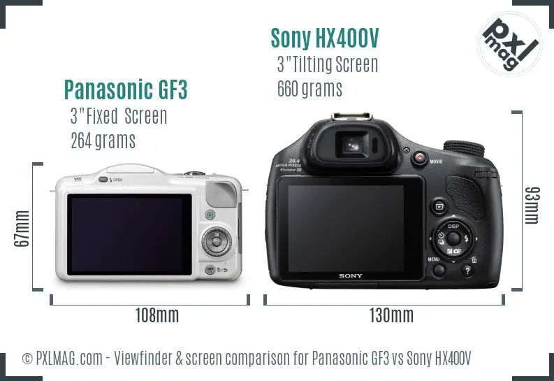 Panasonic GF3 vs Sony HX400V Screen and Viewfinder comparison