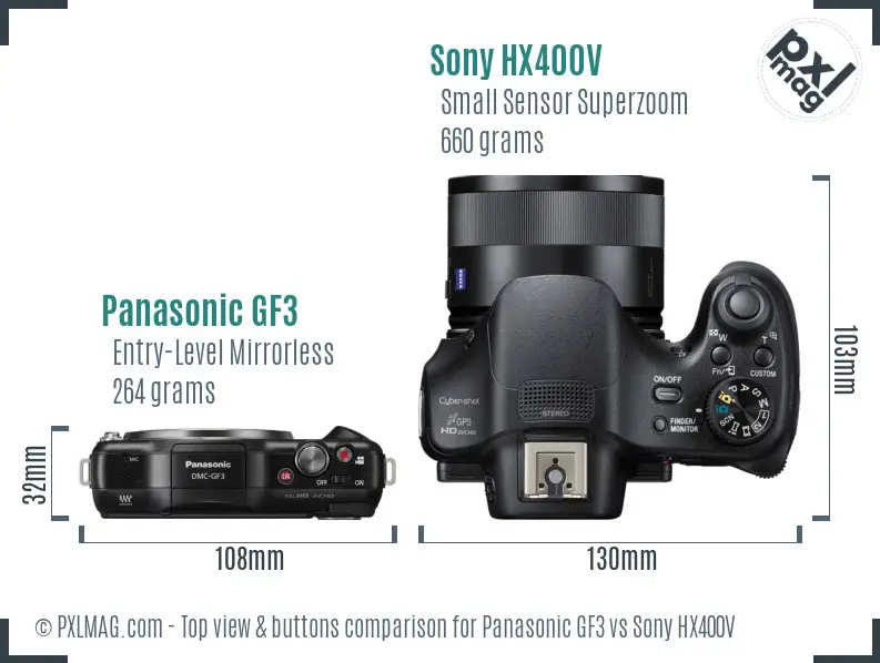 Panasonic GF3 vs Sony HX400V top view buttons comparison