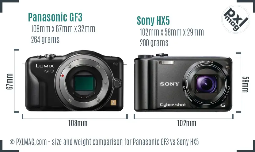 Panasonic GF3 vs Sony HX5 size comparison Panasonic GF3 vs Sony HX5 size comparison