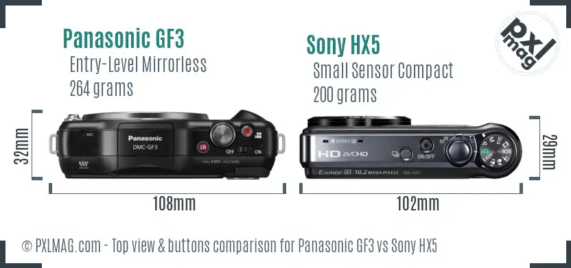 Panasonic GF3 vs Sony HX5 top view buttons comparison