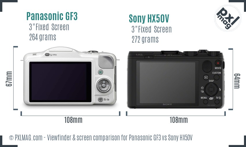 Panasonic GF3 vs Sony HX50V Screen and Viewfinder comparison