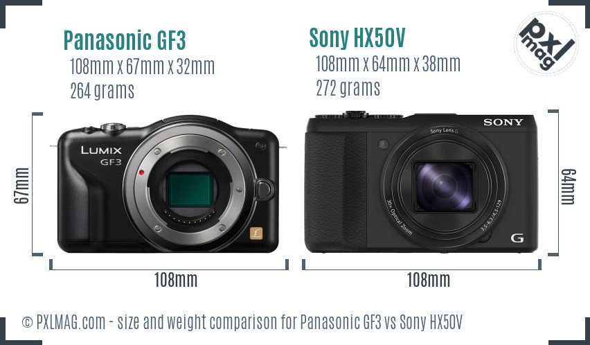 Panasonic GF3 vs Sony HX50V size comparison