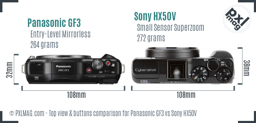 Panasonic GF3 vs Sony HX50V top view buttons comparison