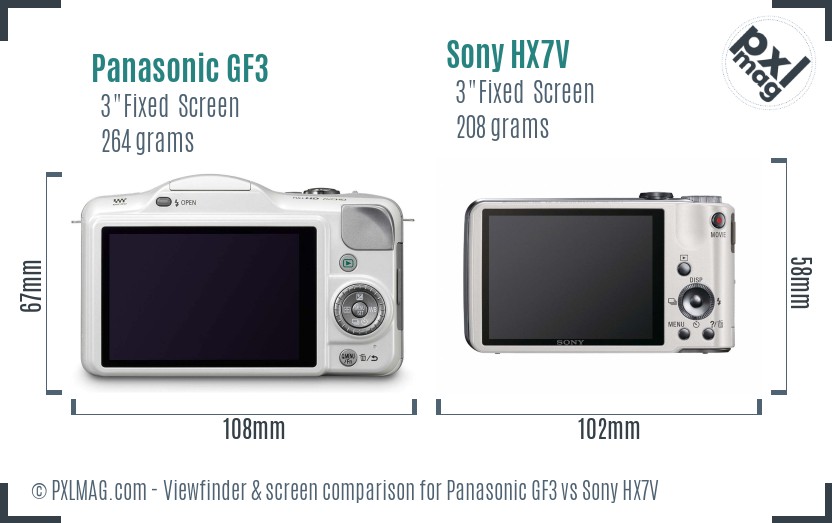 Panasonic GF3 vs Sony HX7V Screen and Viewfinder comparison