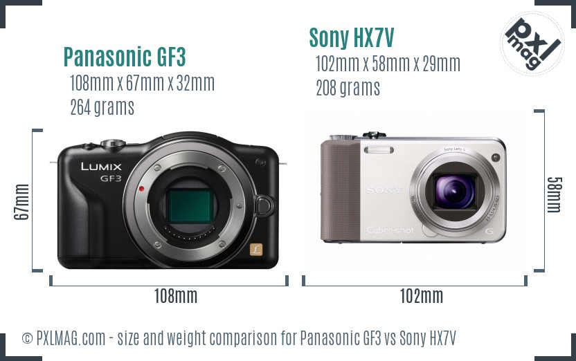 Panasonic GF3 vs Sony HX7V size comparison