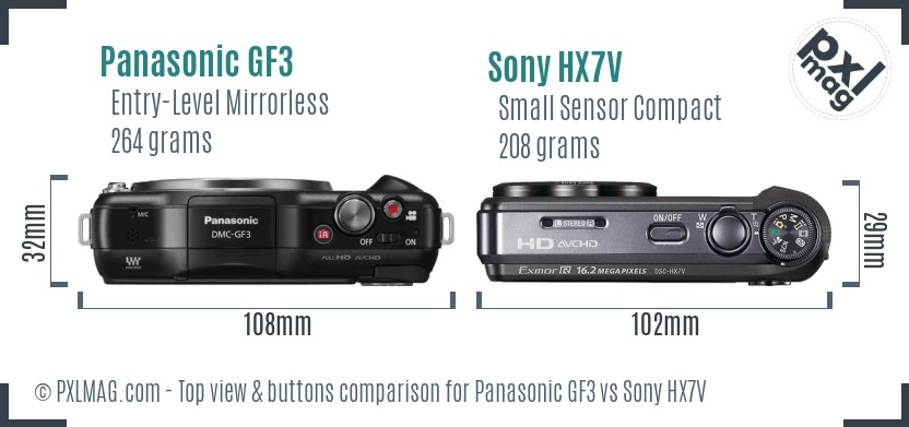 Panasonic GF3 vs Sony HX7V top view buttons comparison