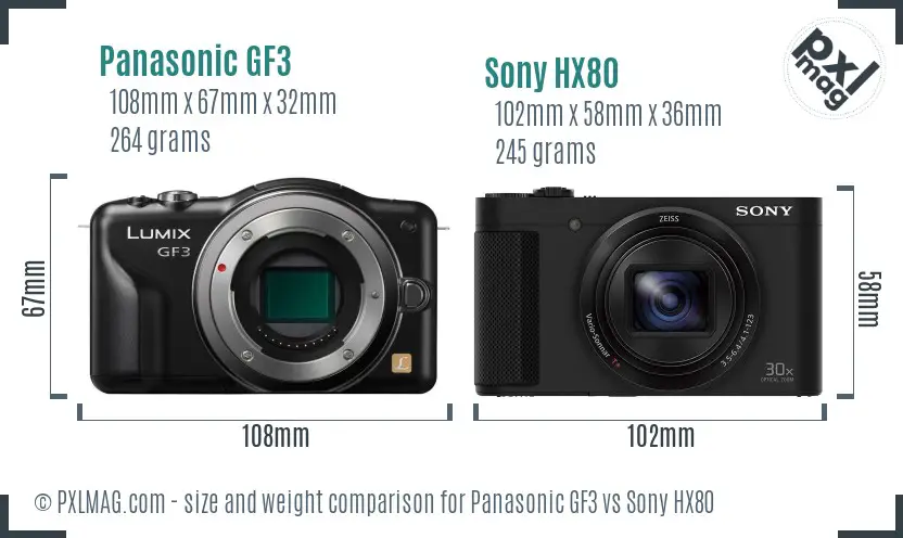 Panasonic GF3 vs Sony HX80 size comparison