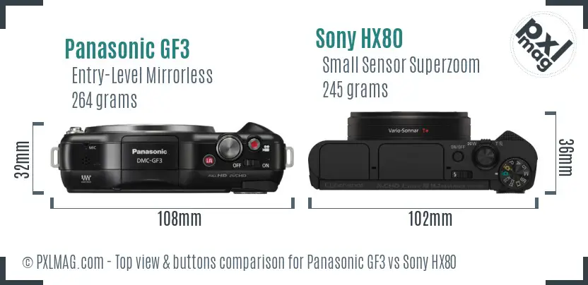 Panasonic GF3 vs Sony HX80 top view buttons comparison