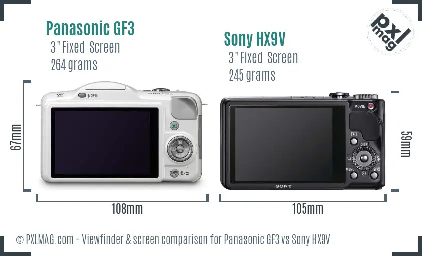 Panasonic GF3 vs Sony HX9V Screen and Viewfinder comparison