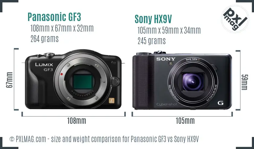 Panasonic GF3 vs Sony HX9V size comparison