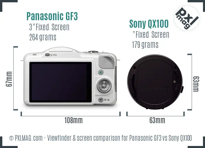 Panasonic GF3 vs Sony QX100 Screen and Viewfinder comparison