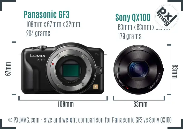 Panasonic GF3 vs Sony QX100 size comparison Panasonic GF3 vs Sony QX100 size comparison