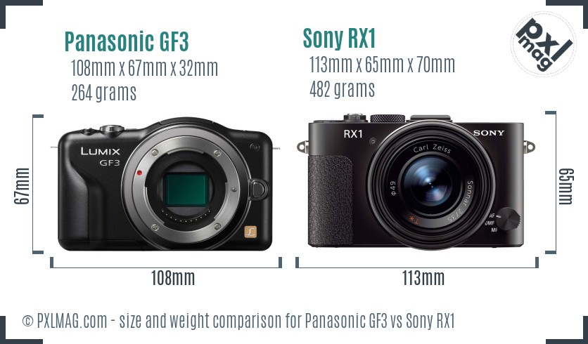 Panasonic GF3 vs Sony RX1 size comparison Panasonic GF3 vs Sony RX1 size comparison