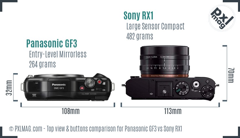Panasonic GF3 vs Sony RX1 top view buttons comparison