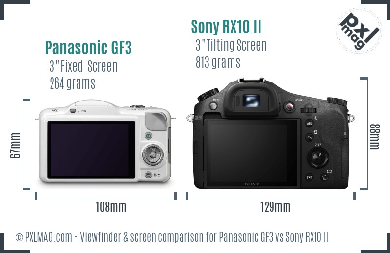 Panasonic GF3 vs Sony RX10 II Screen and Viewfinder comparison