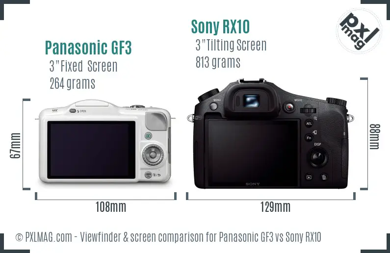 Panasonic GF3 vs Sony RX10 Screen and Viewfinder comparison