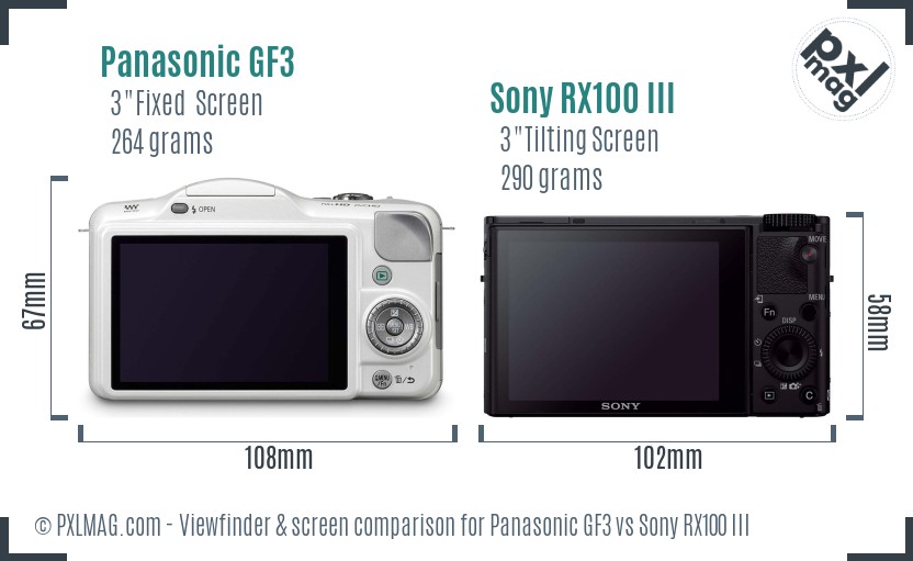 Panasonic GF3 vs Sony RX100 III Screen and Viewfinder comparison