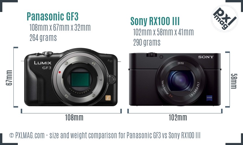 Panasonic GF3 vs Sony RX100 III size comparison Panasonic GF3 vs Sony RX100 III size comparison