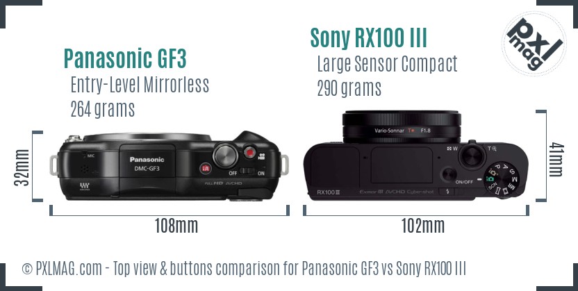 Panasonic GF3 vs Sony RX100 III top view buttons comparison