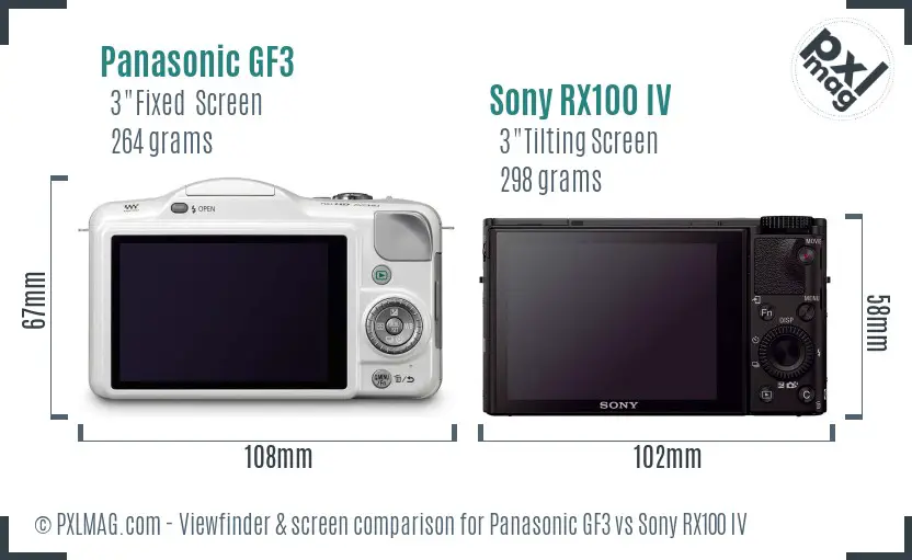 Panasonic GF3 vs Sony RX100 IV Screen and Viewfinder comparison