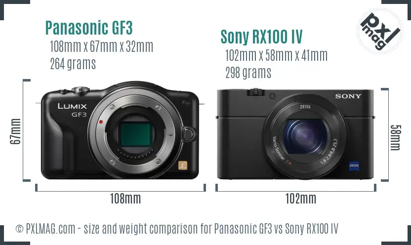 Panasonic GF3 vs Sony RX100 IV size comparison