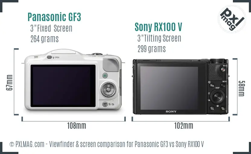 Panasonic GF3 vs Sony RX100 V Screen and Viewfinder comparison