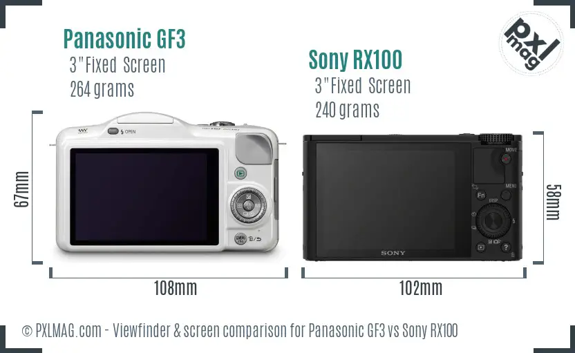 Panasonic GF3 vs Sony RX100 Screen and Viewfinder comparison