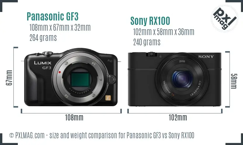 Panasonic GF3 vs Sony RX100 size comparison