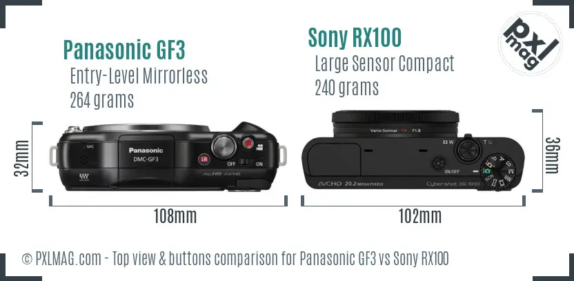 Panasonic GF3 vs Sony RX100 top view buttons comparison