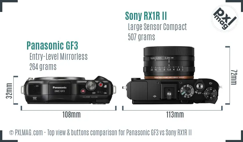 Panasonic GF3 vs Sony RX1R II top view buttons comparison Panasonic GF3 vs Sony RX1R II top view buttons comparison