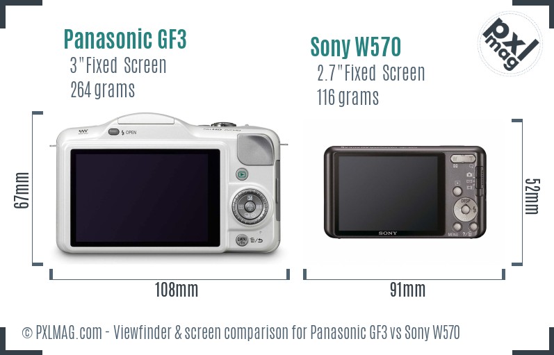 Panasonic GF3 vs Sony W570 Screen and Viewfinder comparison