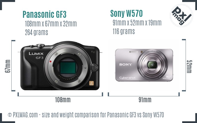 Panasonic GF3 vs Sony W570 size comparison